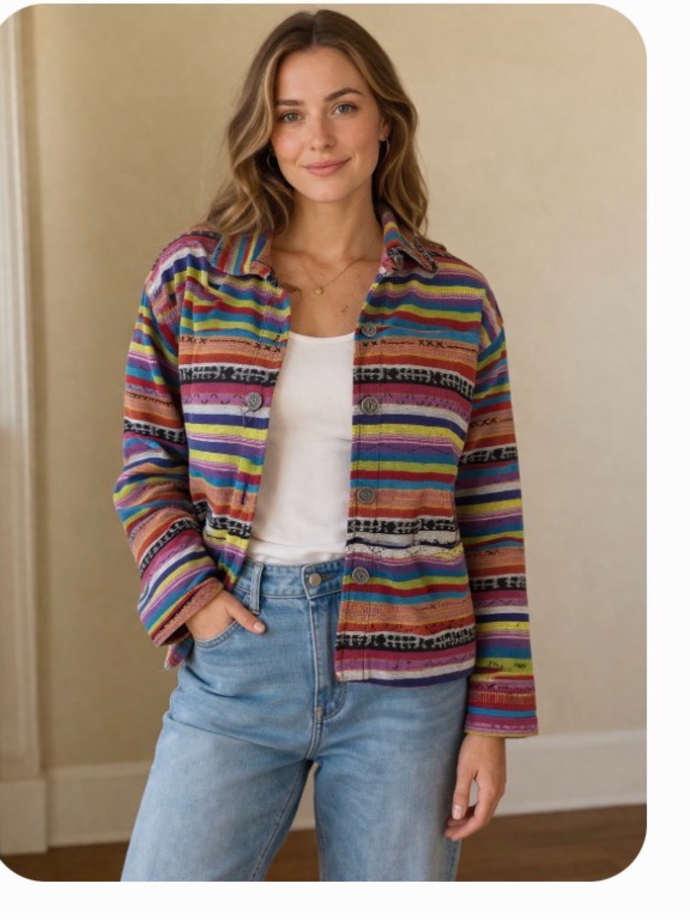 Striped Button-Up Women's boho cotton  Jacket size 2